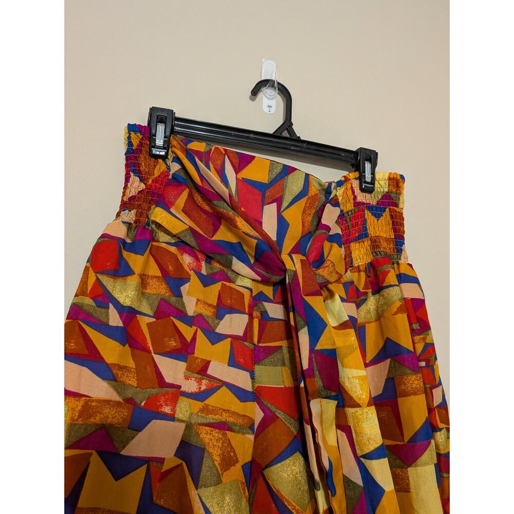 Truth NYC 70's Retro High Waisted Pants With Geometric Pattern With Tie - Picture 4 of 10